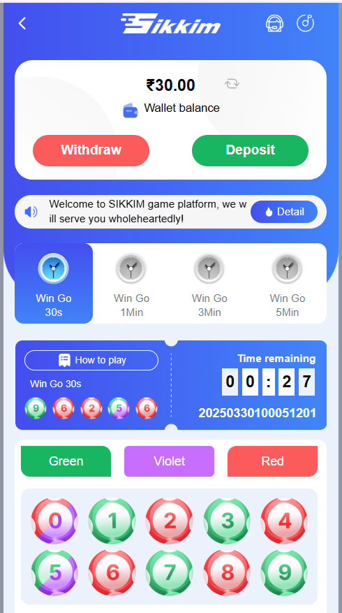 Sikkim Game Betting Screen