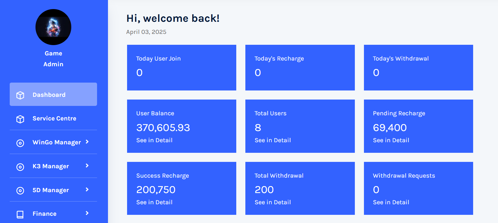 Sikkim Game Admin Dashboard - User Management